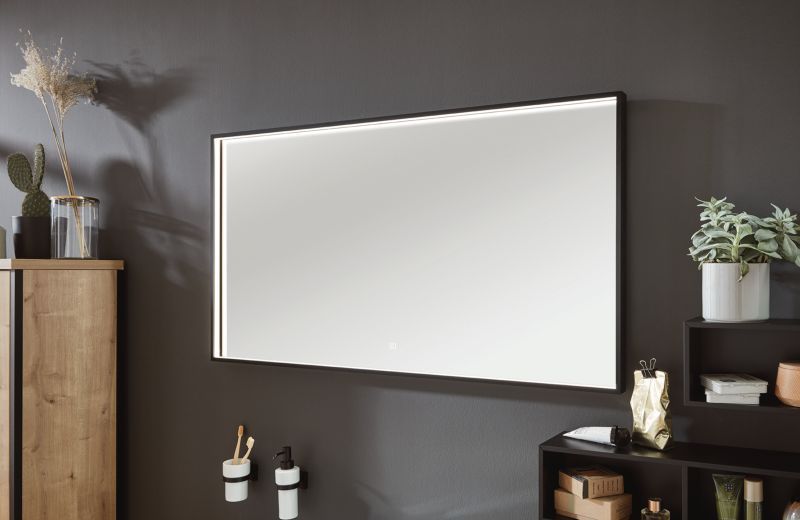 Puris Aspekt, зеркало с LED подсветкой и диммером 1200 мм, цвет черный матовый