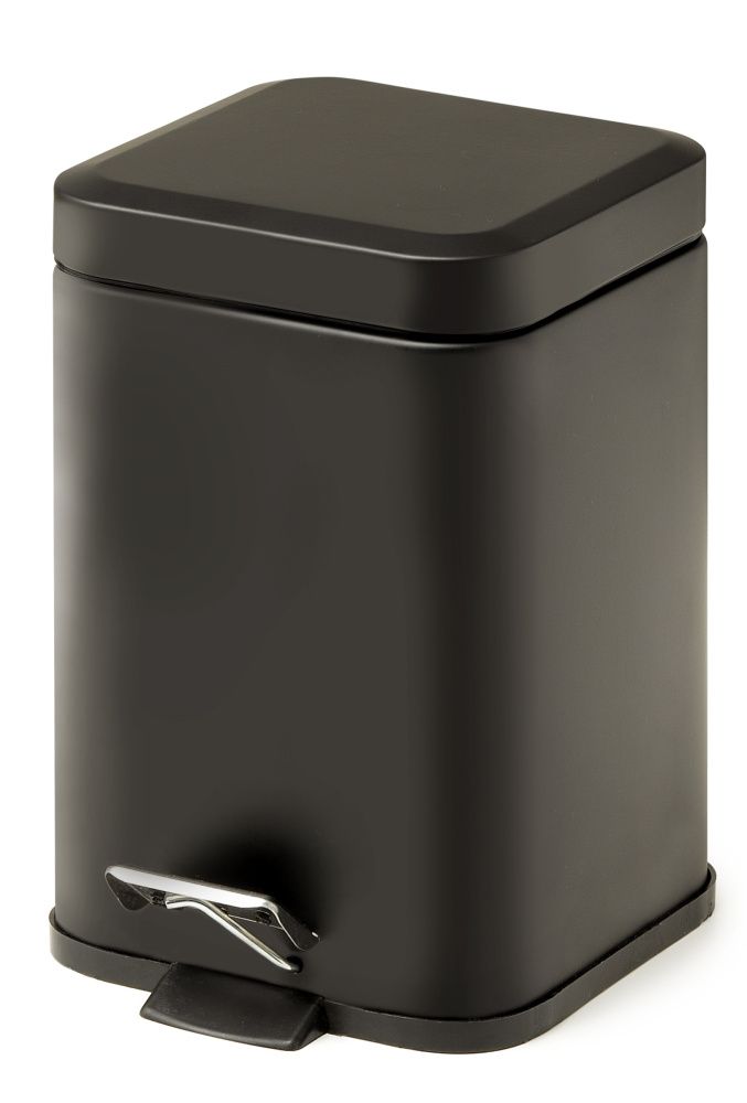 Gedy Argenta, квадратный контейнер для мусора с педалью (3 л.), крышка soft close, цвет черный матовый