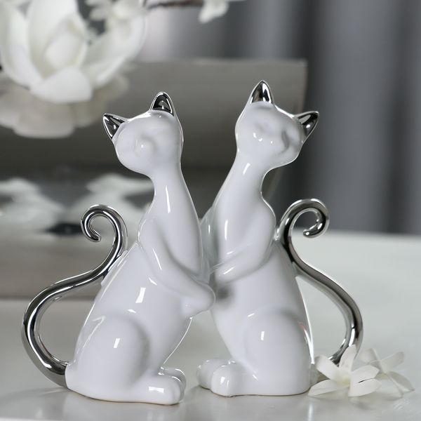 Casablanca, керамическая композиция "Кошки Милли", цвет бело-серебристый (продаются парой)