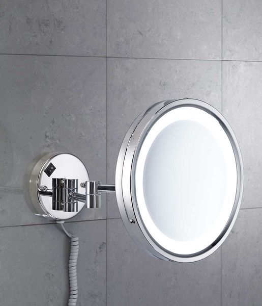 Gedy Vincent, настенное круглое косметическое зеркало (5x) с LED подсветкой (кабель и вилка), цвет хром